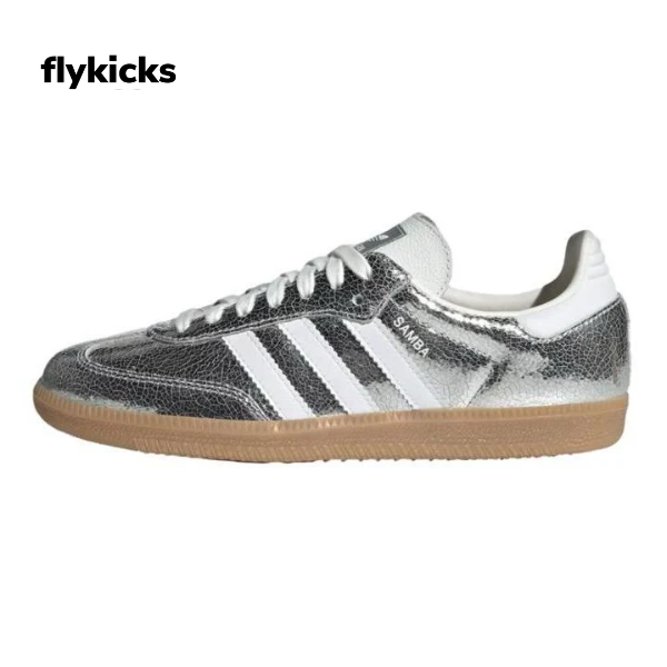 Adidas Samba OG Silver Metallic Cracked Leather Women's Perfect Daily Shoes.