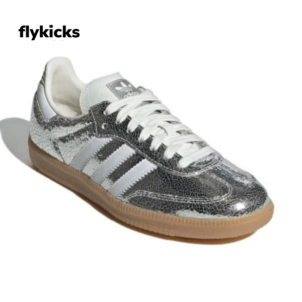 Adidas Samba OG Silver Metallic Cracked Leather Women's Perfect Daily Shoes.