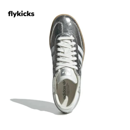 Adidas Samba OG Silver Metallic Cracked Leather Women's Perfect Daily Shoes.