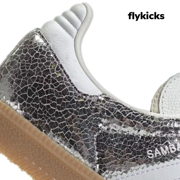 Adidas Samba OG Silver Metallic Cracked Leather Women's Perfect Daily Shoes.